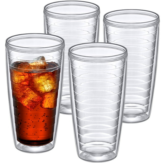 Amazing Abby - Alaska - 24-Ounce Insulated Plastic Tumblers (Set of 4), Double-Wall Plastic Drinking Glasses, All-Clear Reusable Plastic Cups, BPA-Free, Shatter-Proof, Dishwasher-Safe