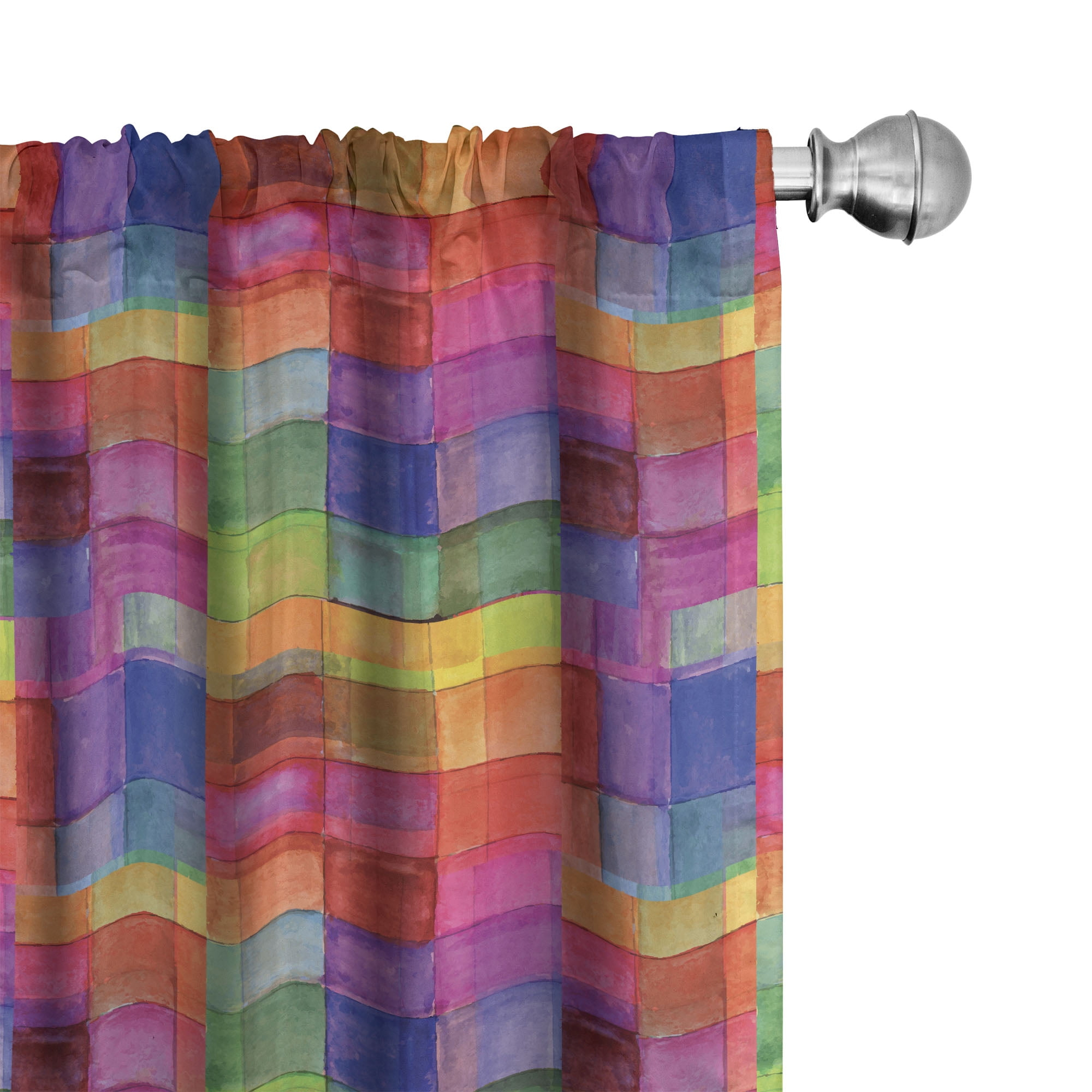 Ambesonne Abstract Curtains, Rainbow Colors Squares, Pair of 28"x63", Multicolor