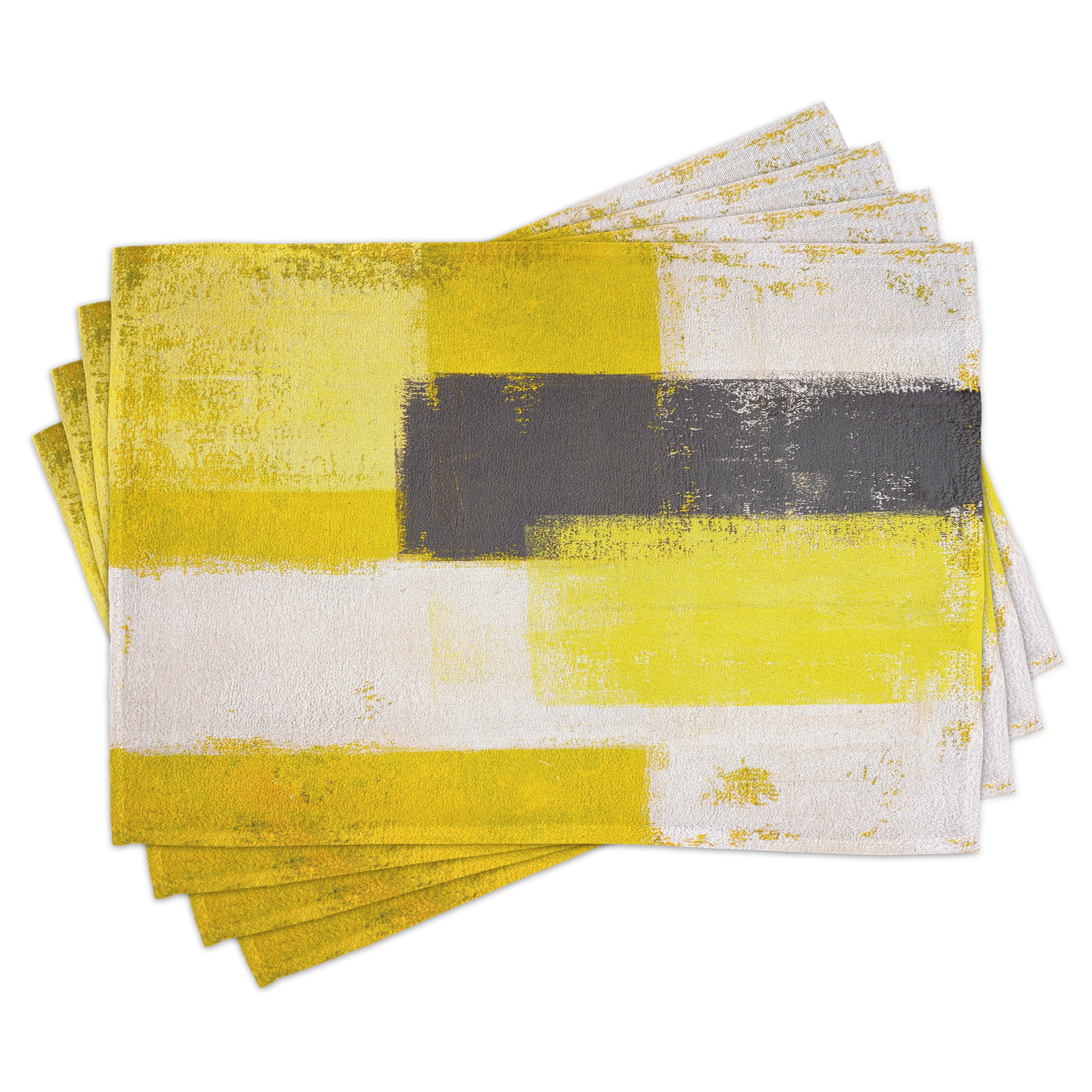 Ambesonne Abstract Place Mats Set of 4, Grunge Brushstrokes, Standard Size, Grey Yellow