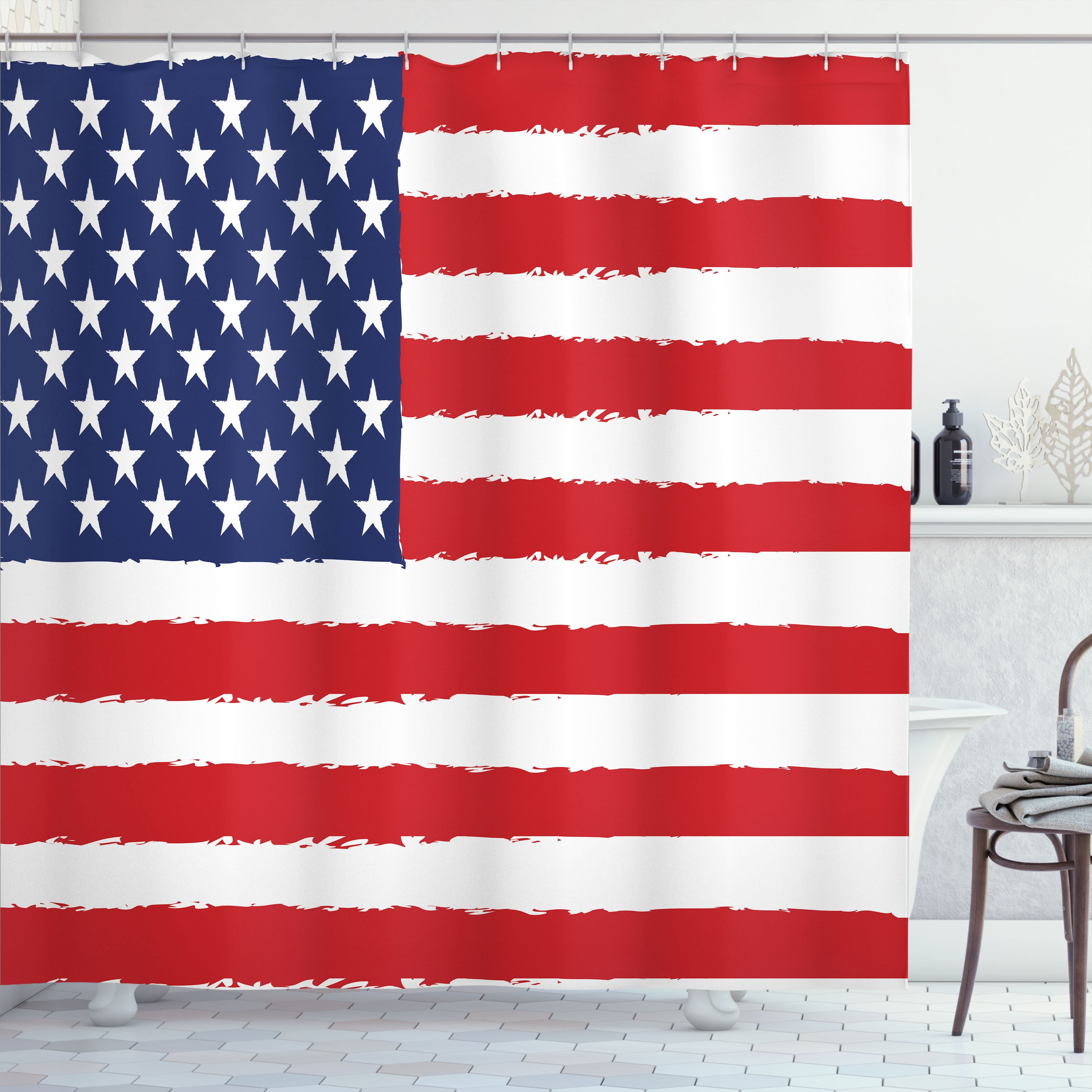 Ambesonne Vintage Shower Curtain, American Freedom Theme, 69"Wx70"L, White Blue and Vermilion