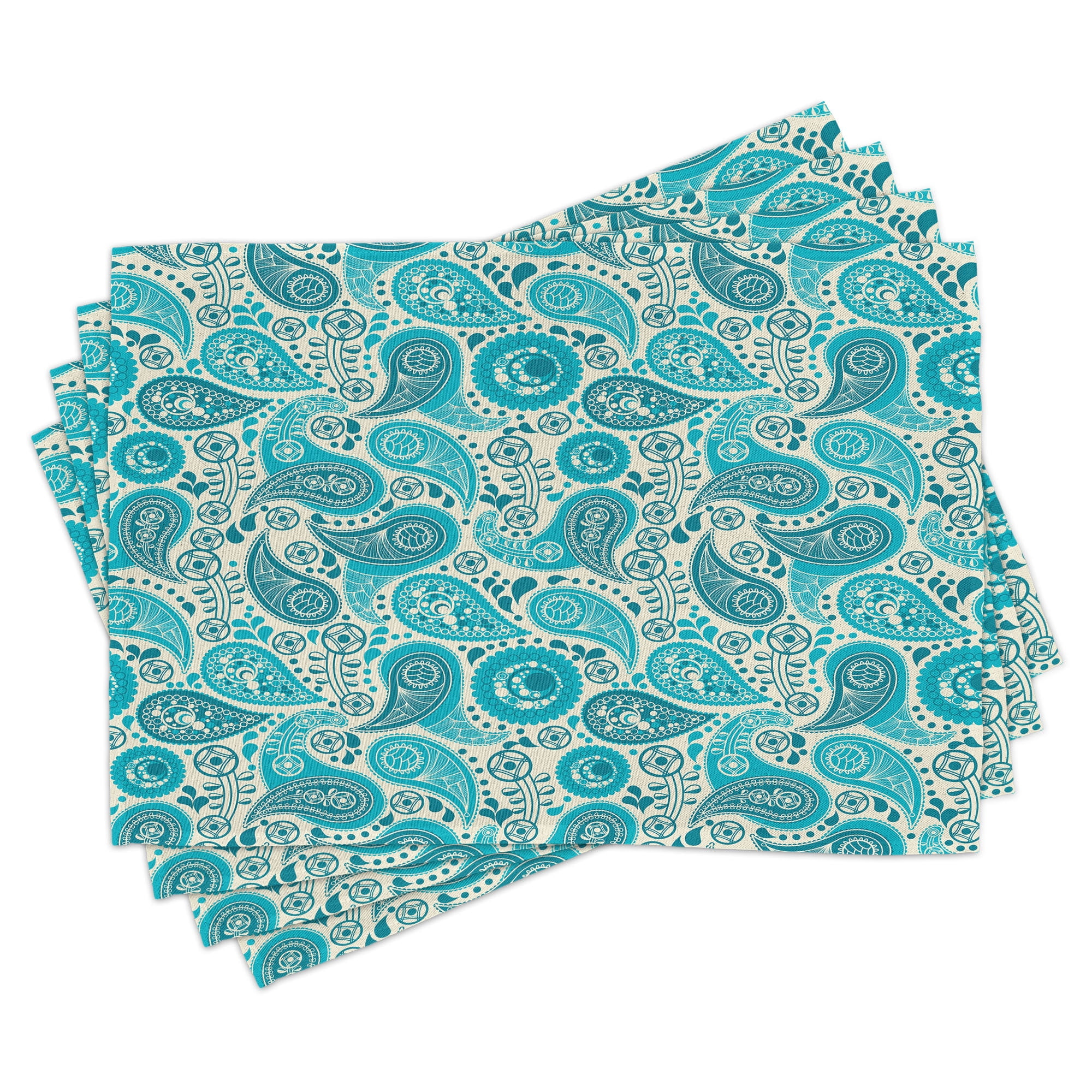 Ambesonne Ethnic Place Mats Set of 4, Vintage Pastel Paisley, Standard Size, Turquoise Teal