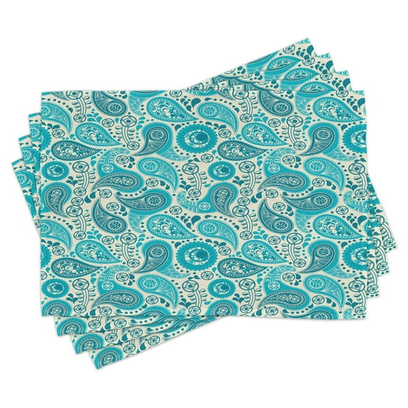 Ambesonne Ethnic Place Mats Set of 4, Aqua Color Palette Hippie, Standard Size, Multicolor