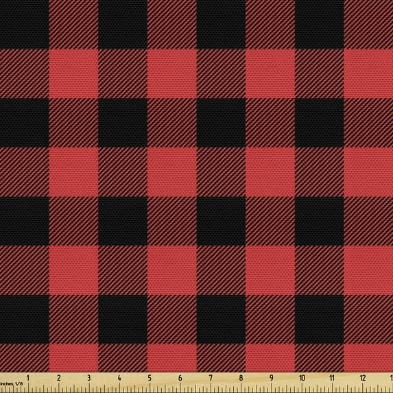 Flannel Buffalo Plaid Red and Black Approx. 1" Squares Flannel PRT Cotton Fabric by the Yard (103966)