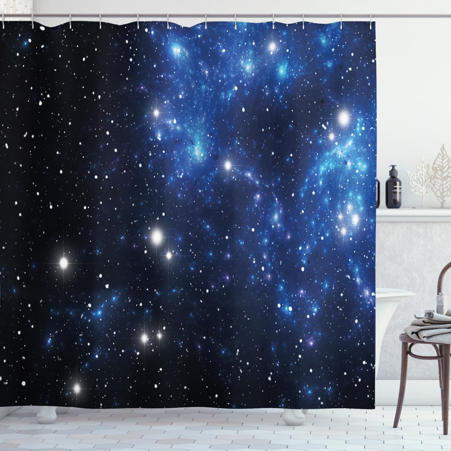Ambesonne Constellation Shower Curtain, Space Star Nebula, 69"Wx84"L, Blue Black White