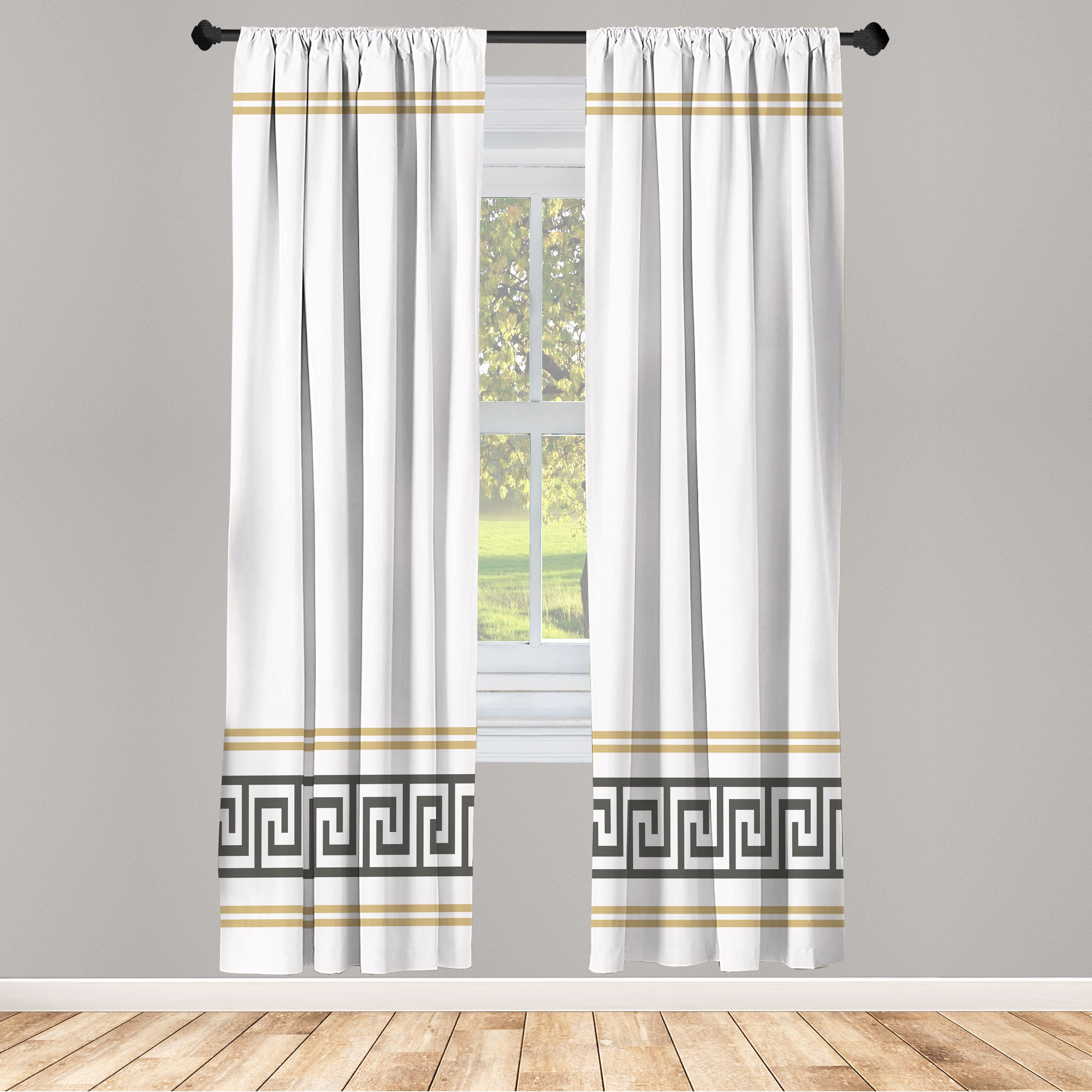 Ambesonne Curtains, Pair of 28"x63", Dark Grey White and Ecru