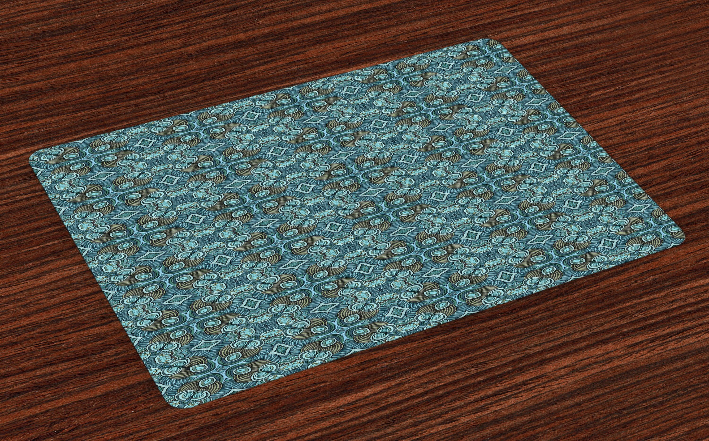 Ambesonne Ethnic Place Mats Set of 4, Vintage Pastel Paisley, Standard Size, Turquoise Teal