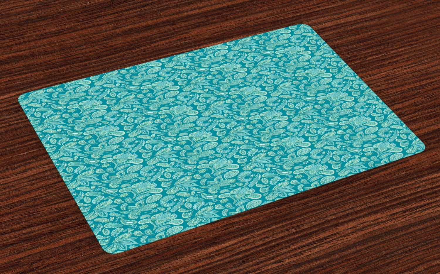 Ambesonne Ethnic Place Mats Set of 4, Vintage Pastel Paisley, Standard Size, Turquoise Teal
