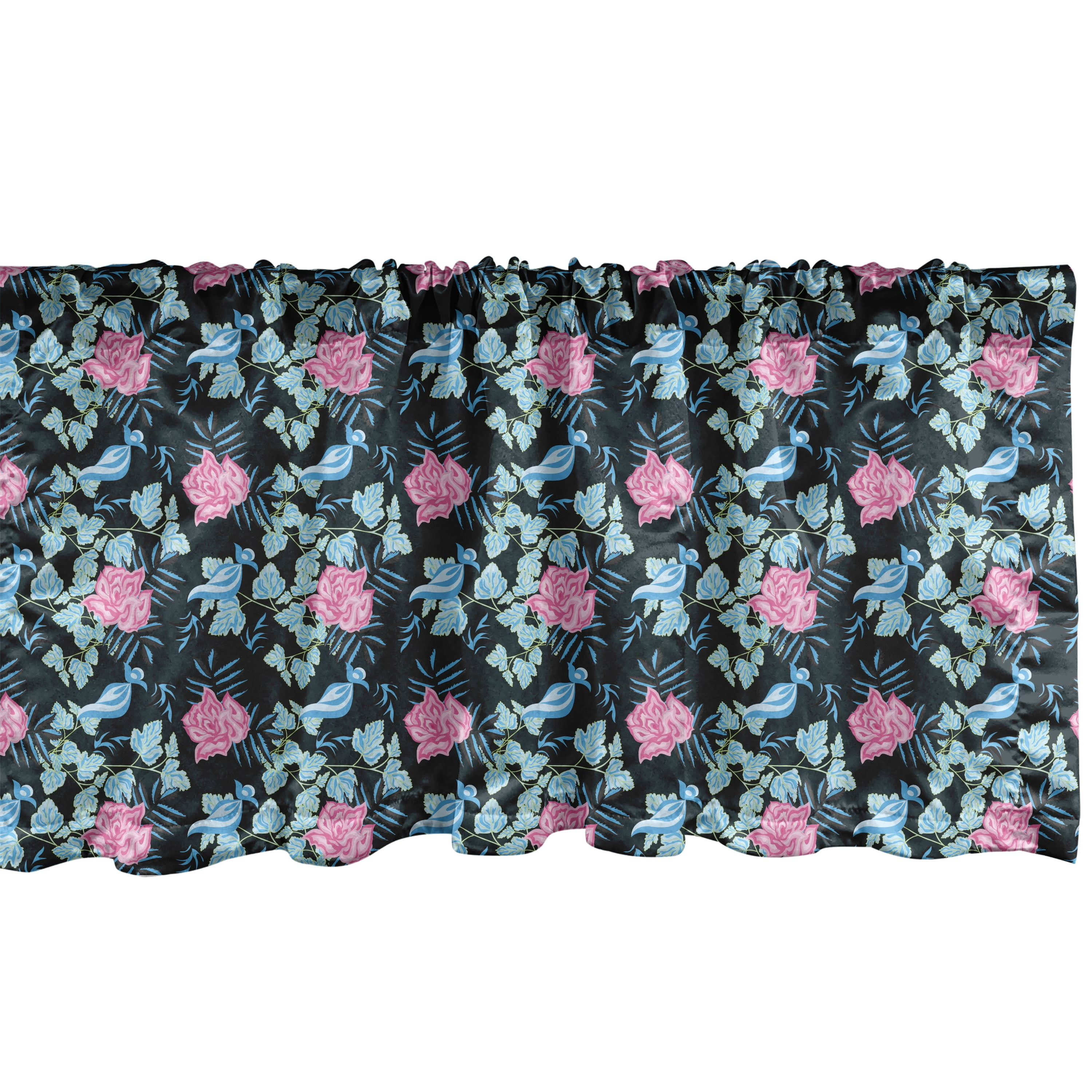Floral Sateen Ruffled 54'' W Window Valance in