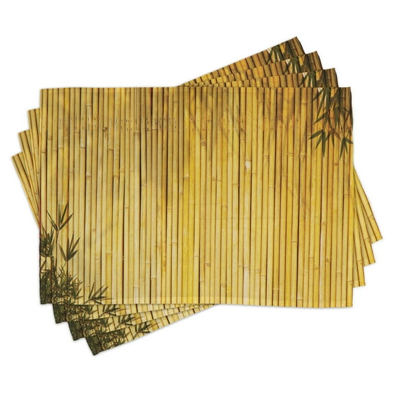 Ambesonne Forest Place Mats Set of 4, Simple Oriental Nature Leaf, Standard Size, Yellow Mustard