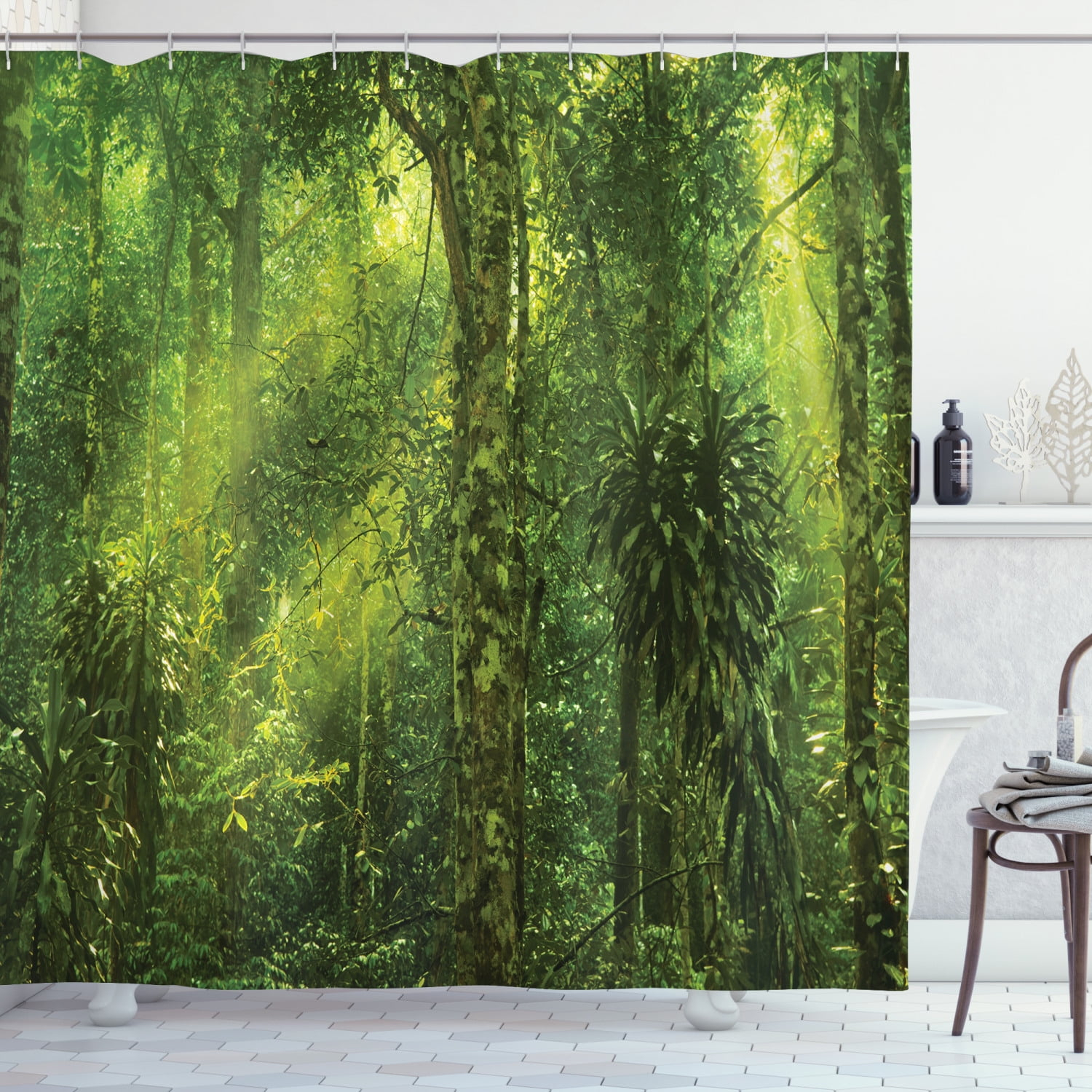 Ambesonne Tropical Shower Curtain, Rainforest Landscape, 69"Wx70"L, Green