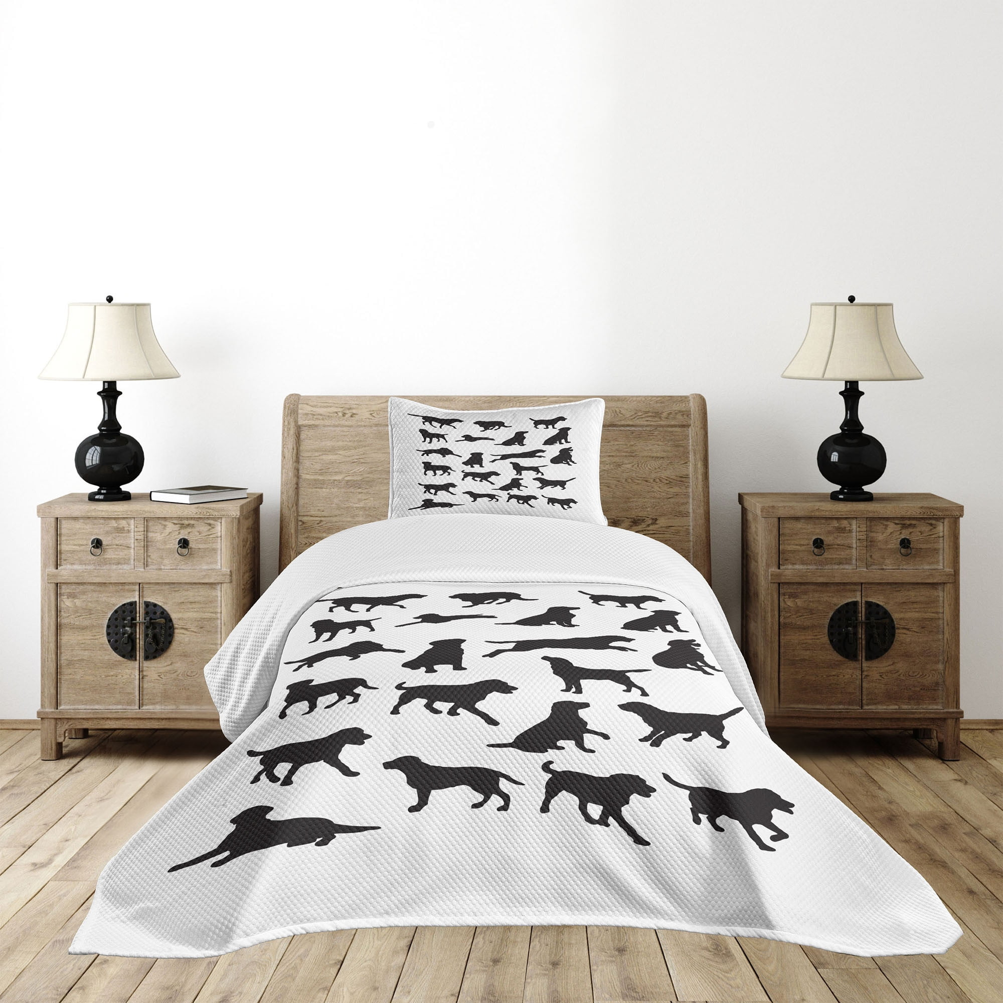 Ambesonne Labrador Bedspread Set Various Positions Charcoal Grey White