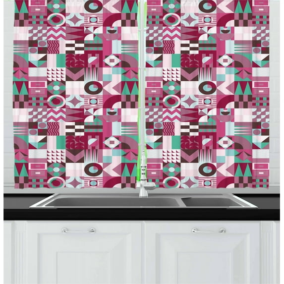 Ambesonne Geometric Tailored 55'' W Kitchen Curtain in (Set of 2)