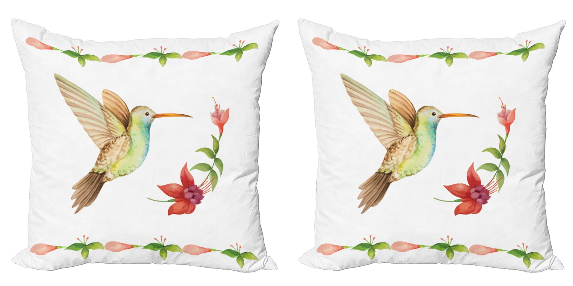 Ambesonne Ambesonne Nature Pillow Sham 2 Pack Hummingbird Art  Red and Green