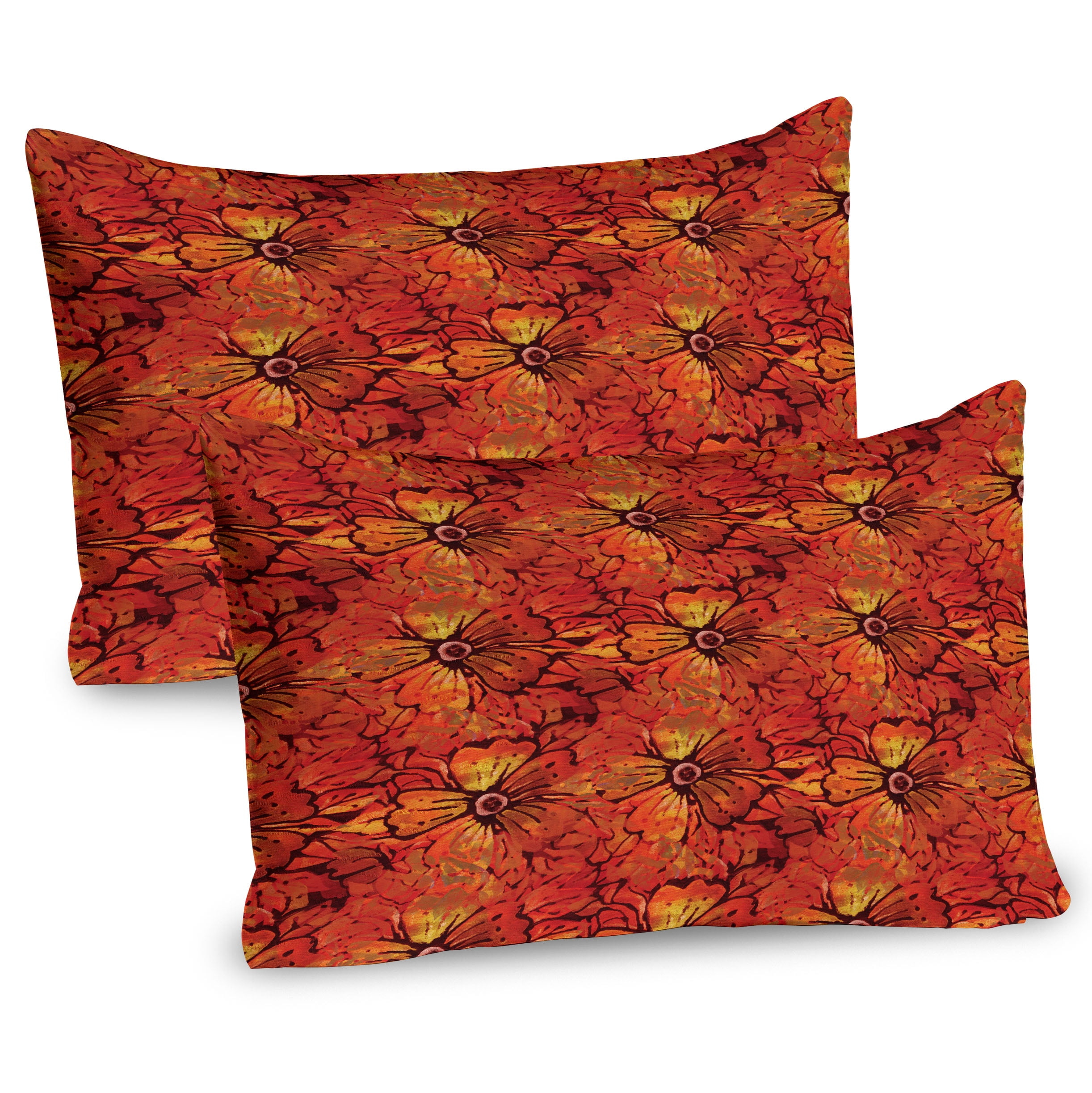 Ambesonne Ambesonne Orange Pillow Sham 2 Pack Grungy Flower Romantic  Orange