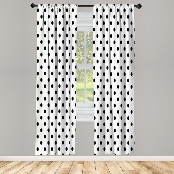Ambesonne Polka Dot Curtains, Rounds Retro Design Art, Pair of 28"x95", Black White