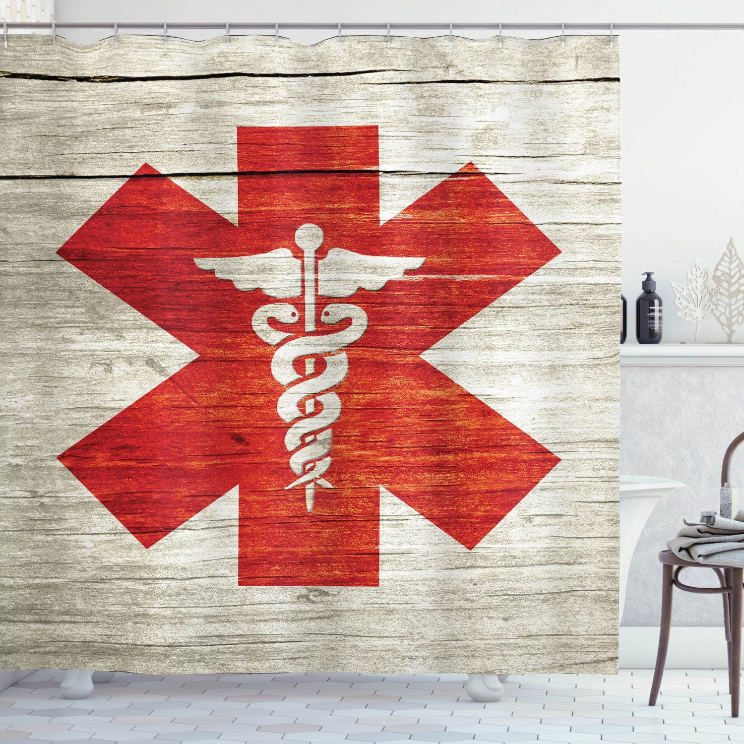 Ambesonne Rustic Shower Curtain, Vintage Style Background, 69"Wx70"L, Vermilion and Sand Brown