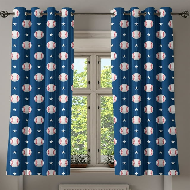 Ambesonne Sports Grommet Curtain, Baseball Stripes, 50" x 54", Night Blue Red White