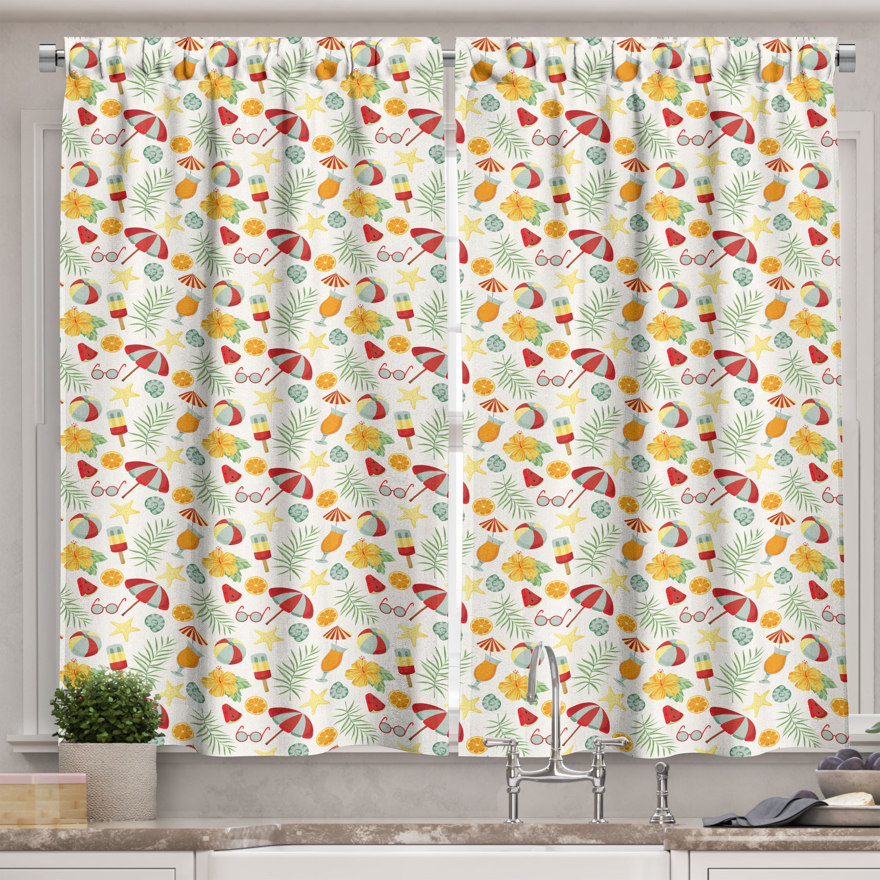 Ambesonne Floral Tailored 27.5'' W Kitchen Curtain in (Set of 2)