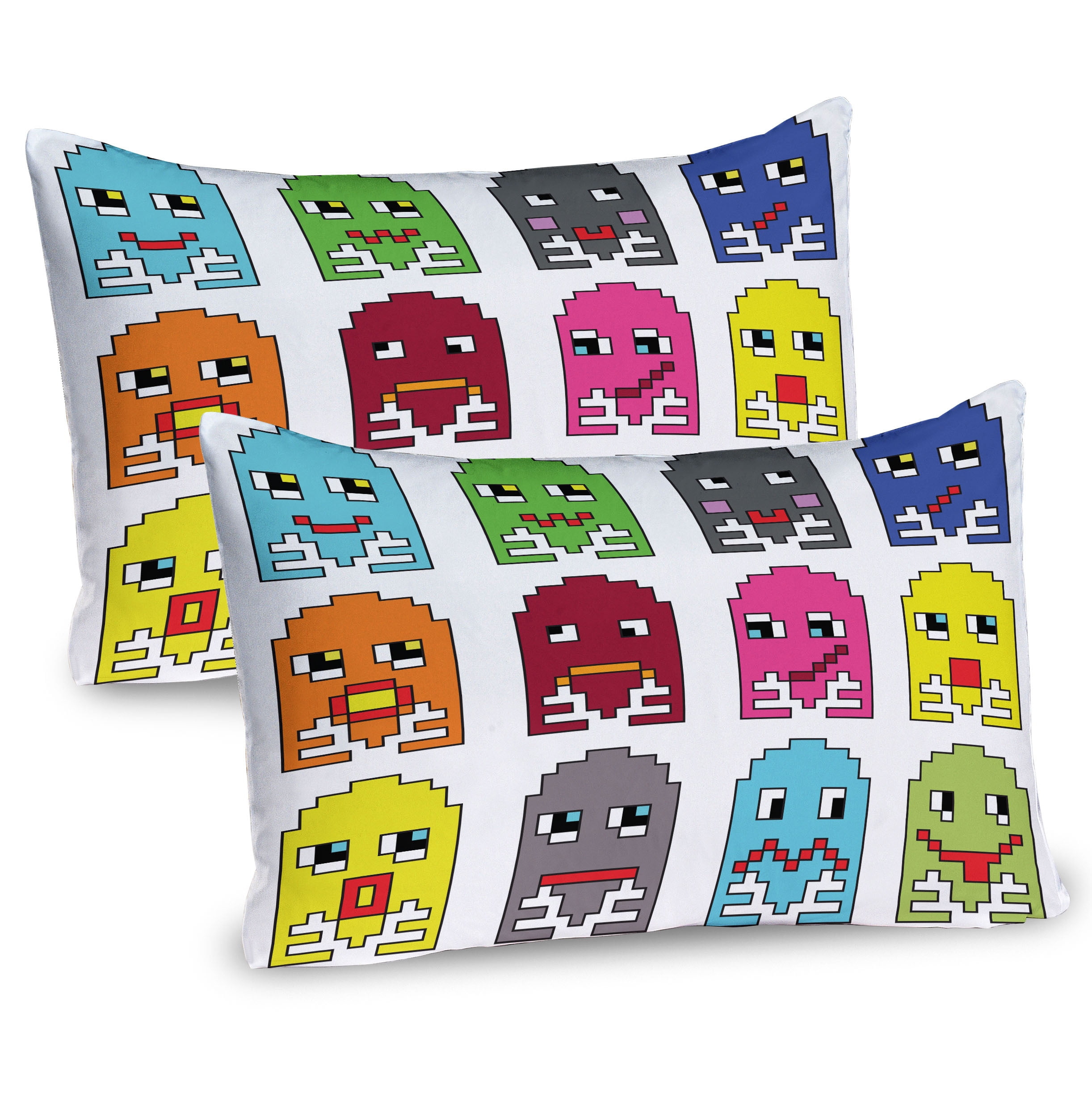 Ambesonne Video Game Pillow Sham 2 Pack Vintage Cartoon 90s  Green Yellow