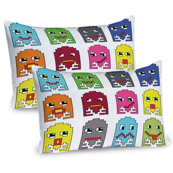 Ambesonne Video Game Pillow Sham 2 Pack Vintage Cartoon 90s  Green Yellow