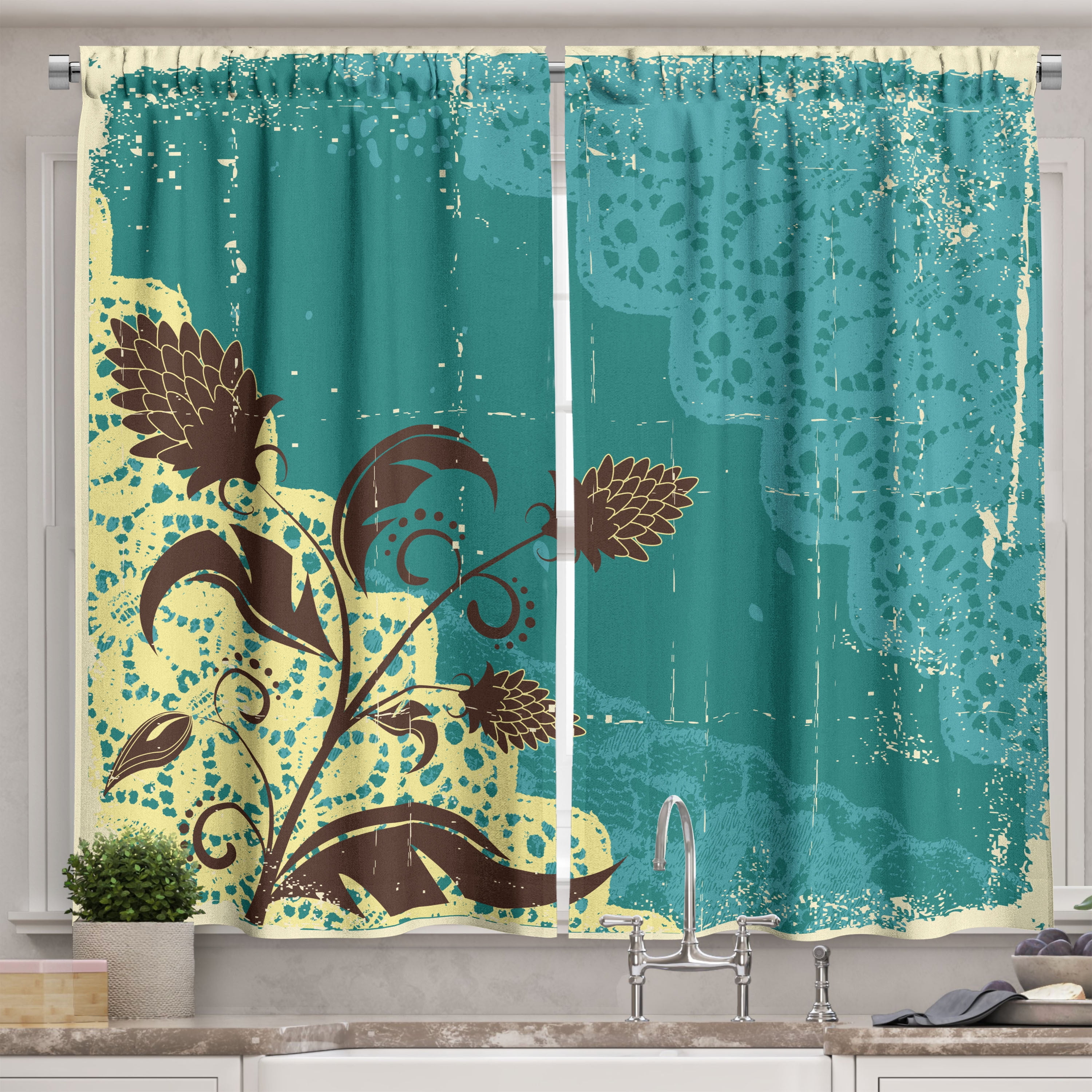 Ambesonne No Pattern and Not Solid Color Pointed 55'' W Kitchen Curtain in (Set of 2)
