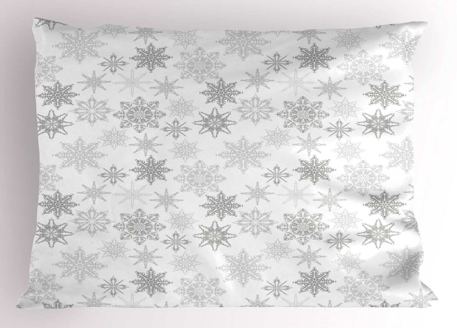 Ambesonne Winter Pillow Sham, Ornate Crystals of Ice, 26" X 20", Grey Grey White