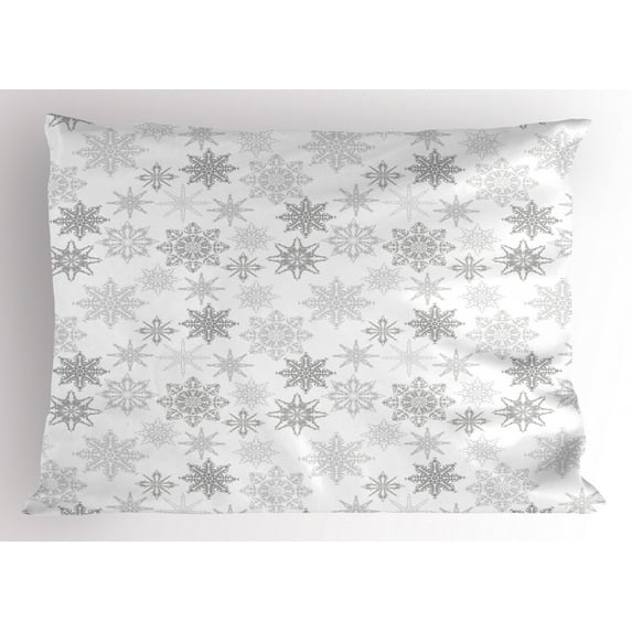 Ambesonne Winter Pillow Sham, Ornate Crystals of Ice, 26" X 20", Grey Grey White