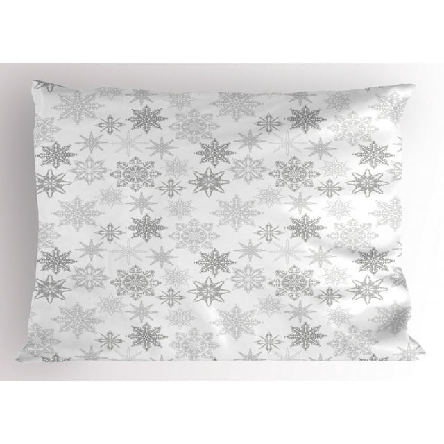 Ambesonne Winter Pillow Sham, Ornate Crystals of Ice, 26" X 20", Grey Grey White