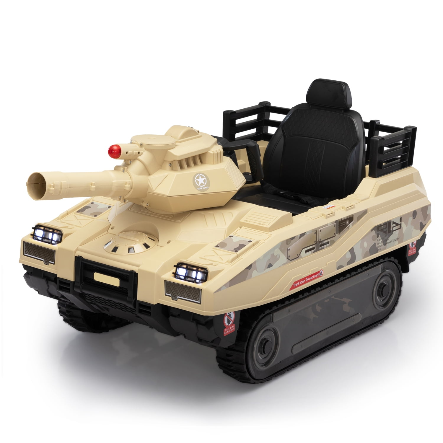 Jaxpety 24 V Kids Ride on Tank Car with Working Cannon and Rotating Turret for Boys and Girls Ages 3-8 Years, Yellow