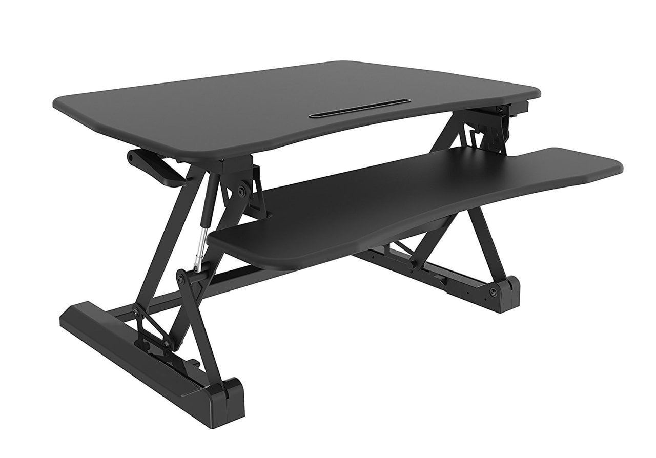 Amer Networks Straight Up and Down Sit/Stand Desk with Keyboard/Mouse Deck (2 Tier), Black