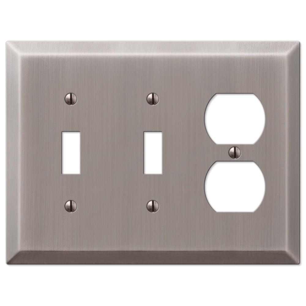 Amerelle 163TTDAN Century Wallplate, 2 Toggle / 1 Duplex, Steel, Antique Nickel, 1-Pack
