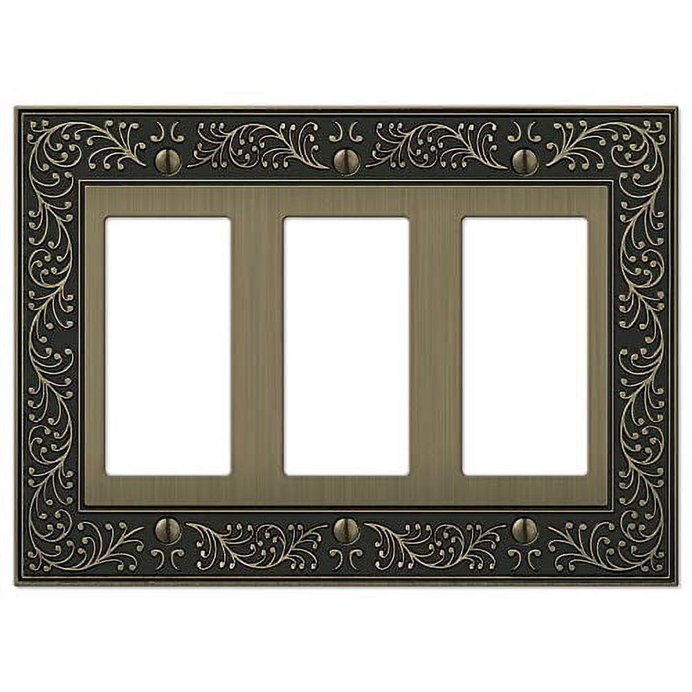 Amerelle 43RRRBB English Garden Wallplate, 3 Rocker, Cast Metal, Brushed Brass, 1-Pack