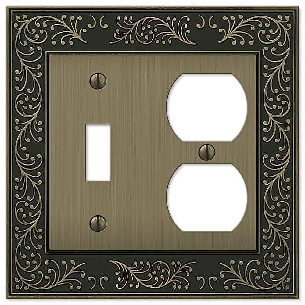 Amerelle 43TDBB English Garden Wallplate, 1 Toggle / 1 Duplex, Cast Metal, Brushed Brass, 1-Pack