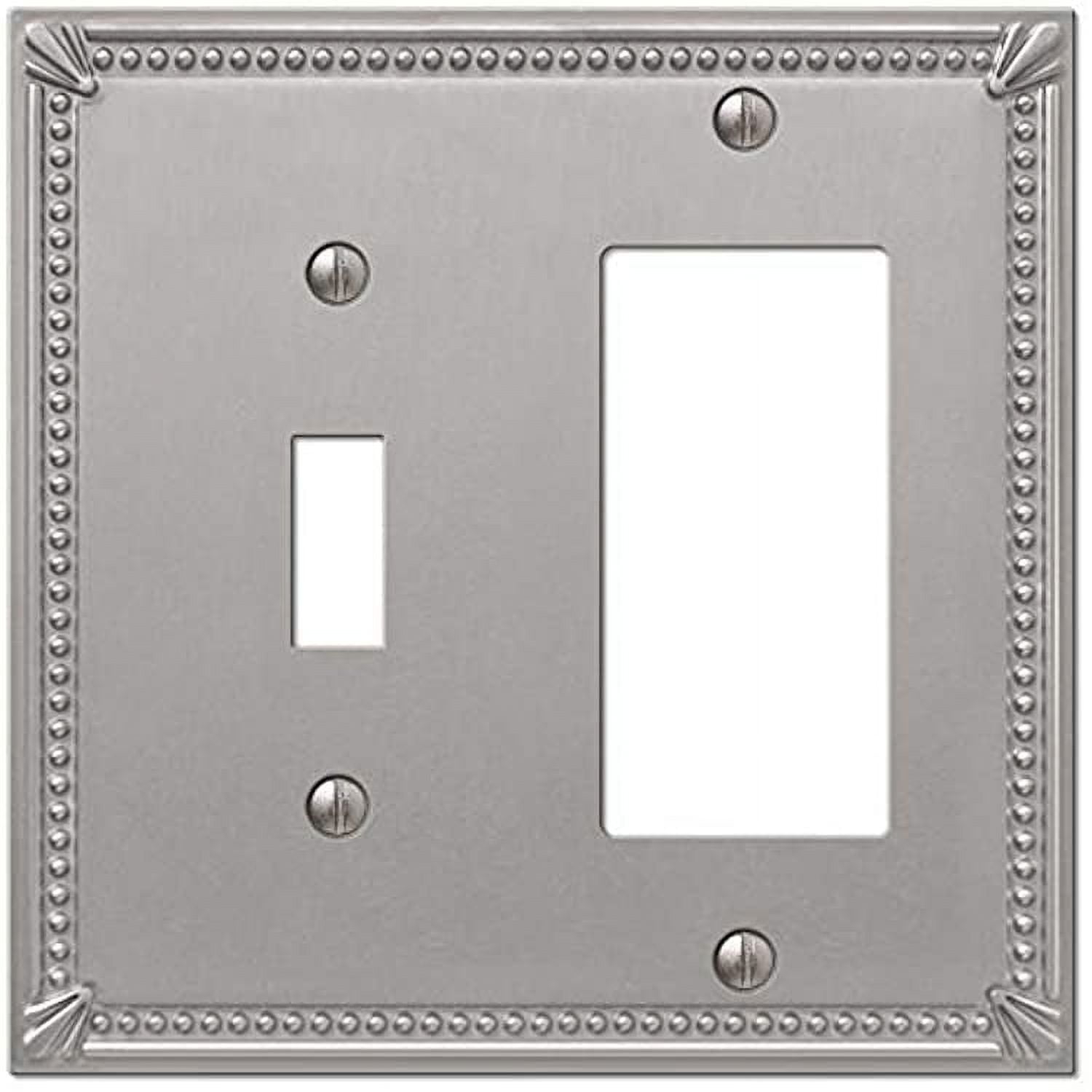 Amerelle Imperial Bead Brushed Nickel 2 gang Metal Decorator/Toggle Wall Plate 1 pk
