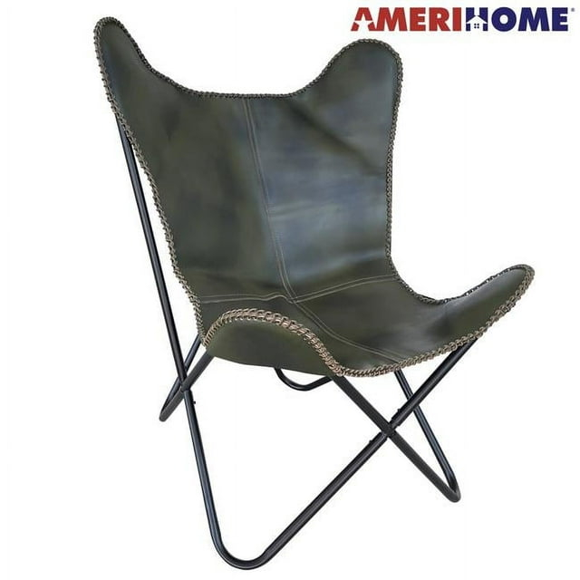 Genuine Leather Butterfly Chair  Forest Green