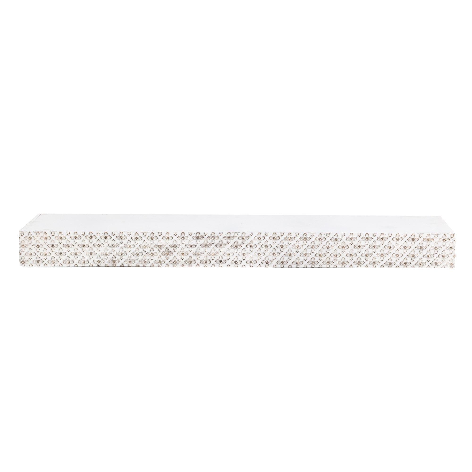 American Art Decor Large Rustic Embossed Wood Decorative Floating Wall Mounted Shelf - White - 36.25" L x 3" H x 8.6" D