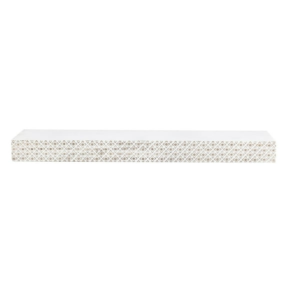 American Art Decor Large Rustic Embossed Wood Decorative Floating Wall Mounted Shelf - White - 36.25" L x 3" H x 8.6" D
