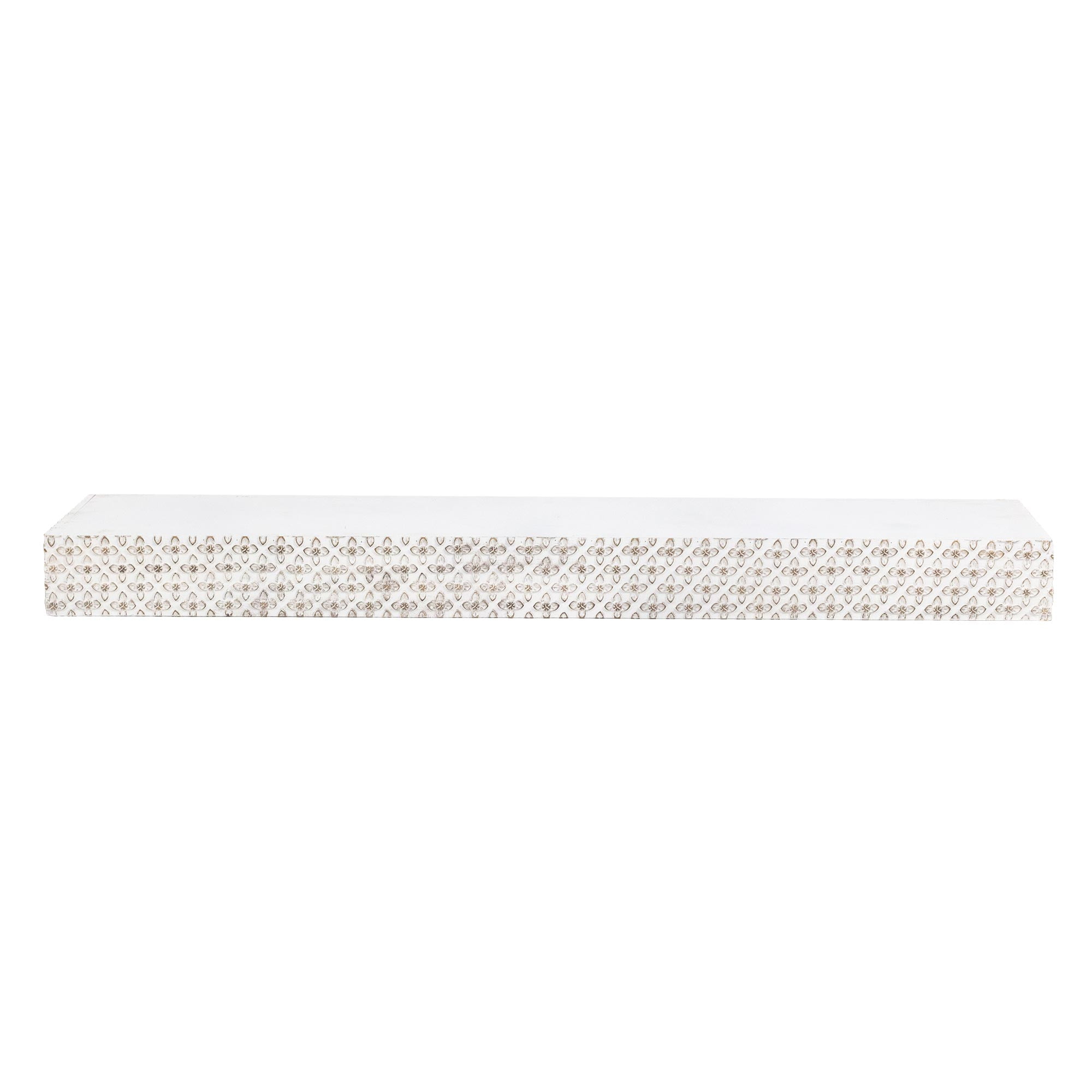 American Art Decor Large Rustic Embossed Wood Decorative Floating Wall Mounted Shelf - White - 36.25" L x 3" H x 8.6" D
