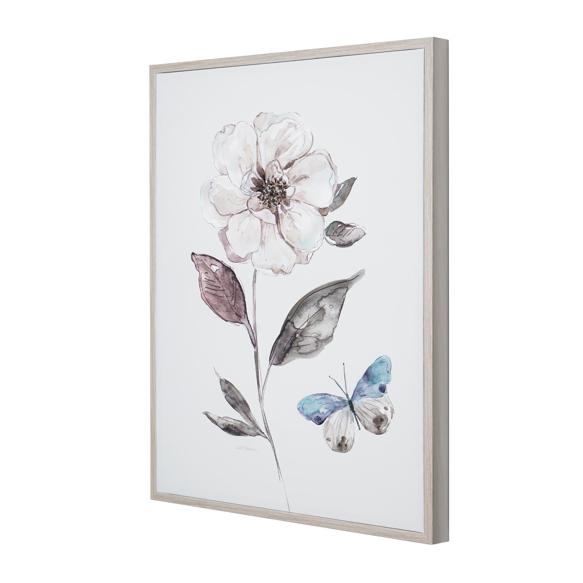 American Art Decor Opal Flower & Butterfly Vintage Floral Botanical Framed Canvas Wall Art Painting Print for Living Room, Bedroom, Kitchen, Home Office, Dining & Guest Room - 18"x24"
