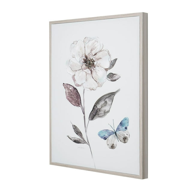 American Art Decor Opal Flower & Butterfly Vintage Floral Botanical Framed Canvas Wall Art Painting Print for Living Room, Bedroom, Kitchen, Home Office, Dining & Guest Room - 18"x24"