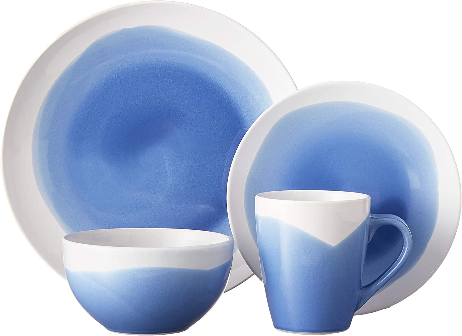 American Atelier, Round, Blue and White Oasis Stoneware Dinnerware Set, 16 Piece