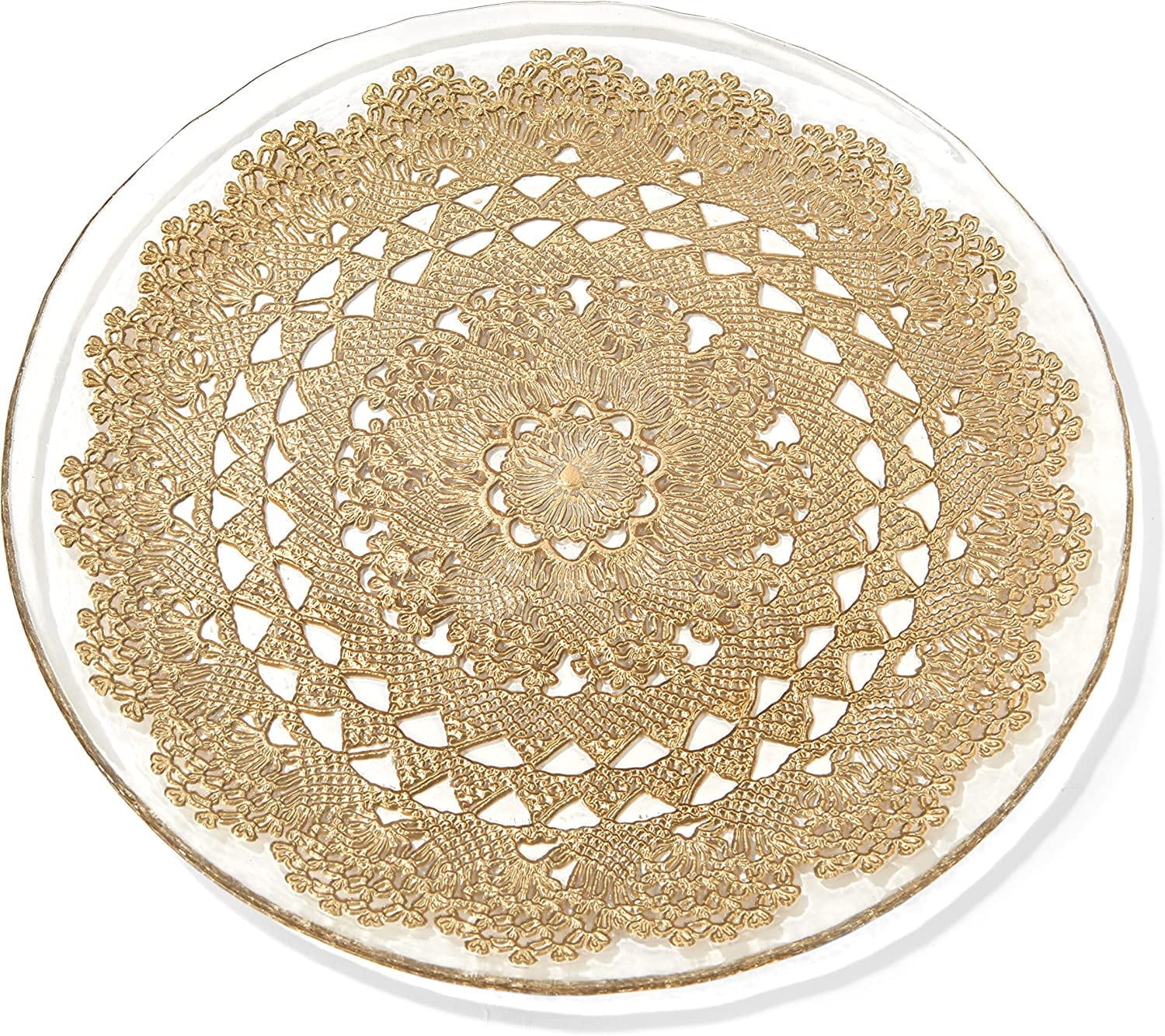 American Atelier, Round, Clear and Gold, Glass Dolly Ginger Decorative Charger Plate, 13"