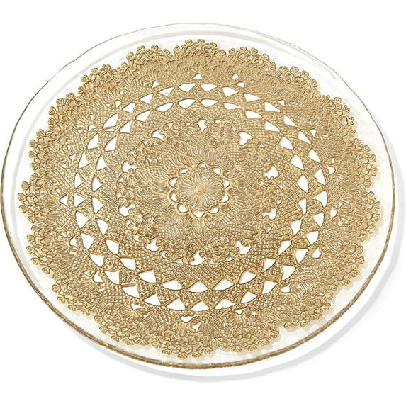 American Atelier, Round, Clear and Gold, Glass Dolly Ginger Decorative Charger Plate, 13"