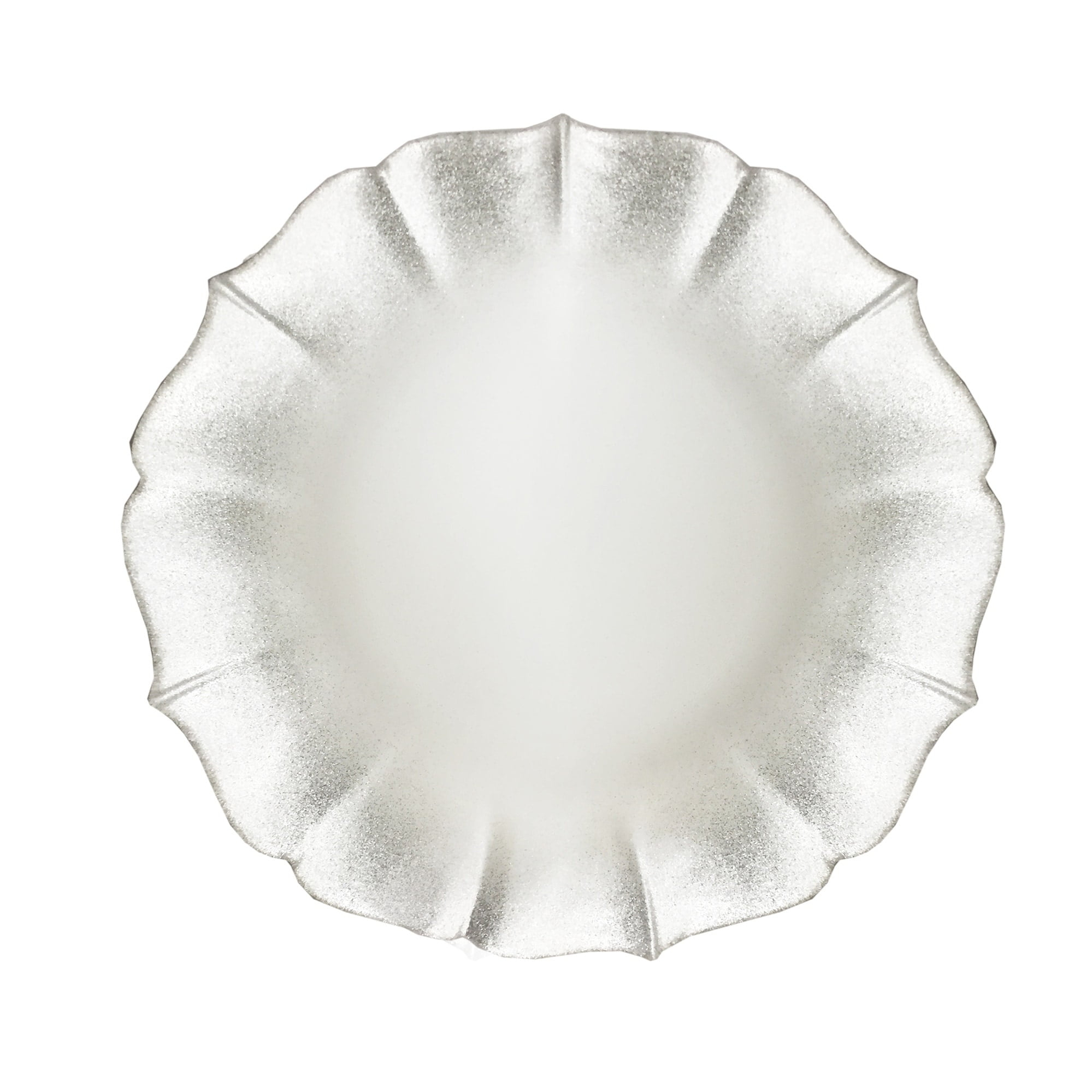 American Atelier, Round Contessa Glass Decorative Pearl White with Silver Glitter Charger Plate, 13"
