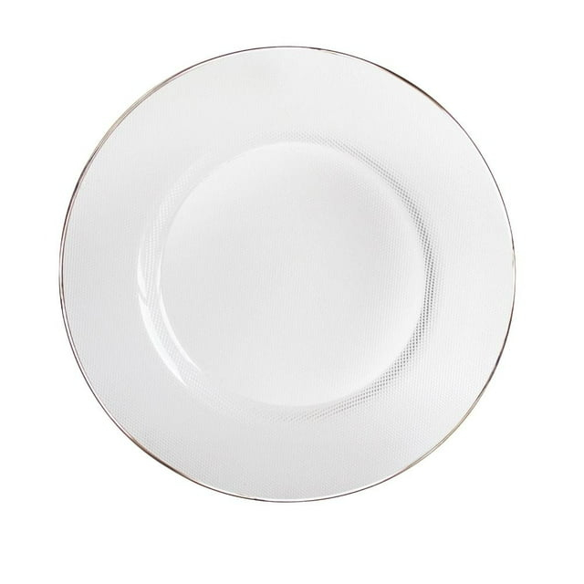 American Atelier, Round, White Glass Decorative Charger Plate with Platinum Gold Rim, 13"