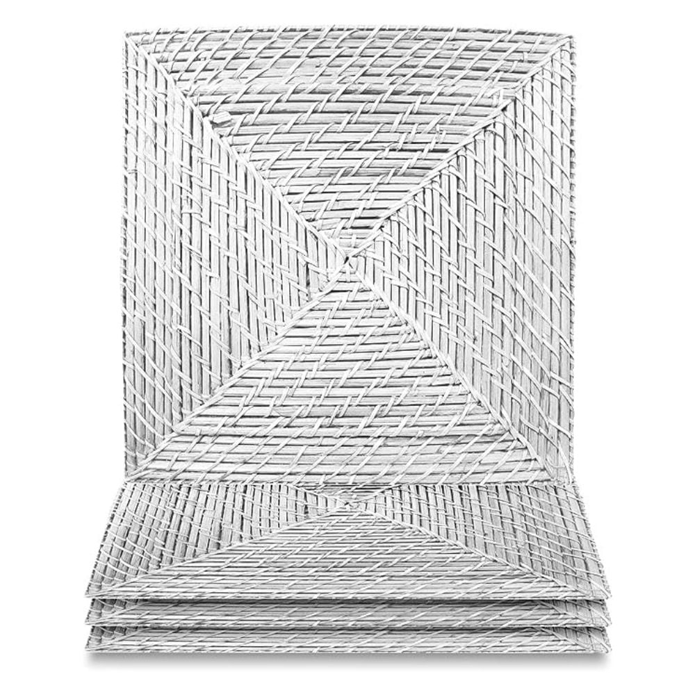 American Atelier, Square, Decorative White Rattan Charger Plates Set of 4, 15"