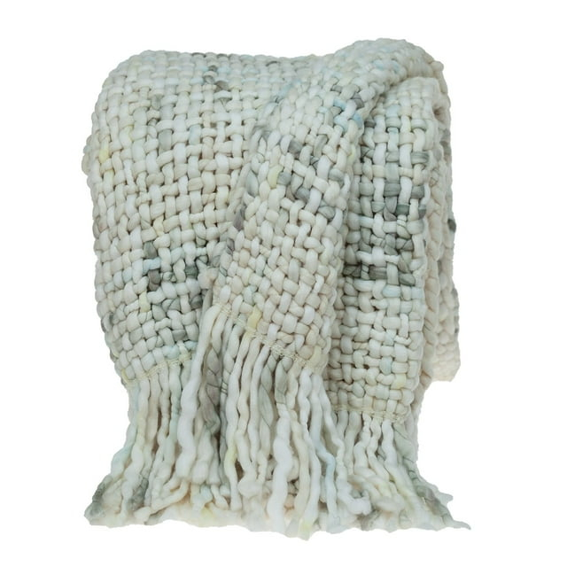 HomeRoots  Boho Neutral White Basketweave Throw Blanket - 50 x 60 in.