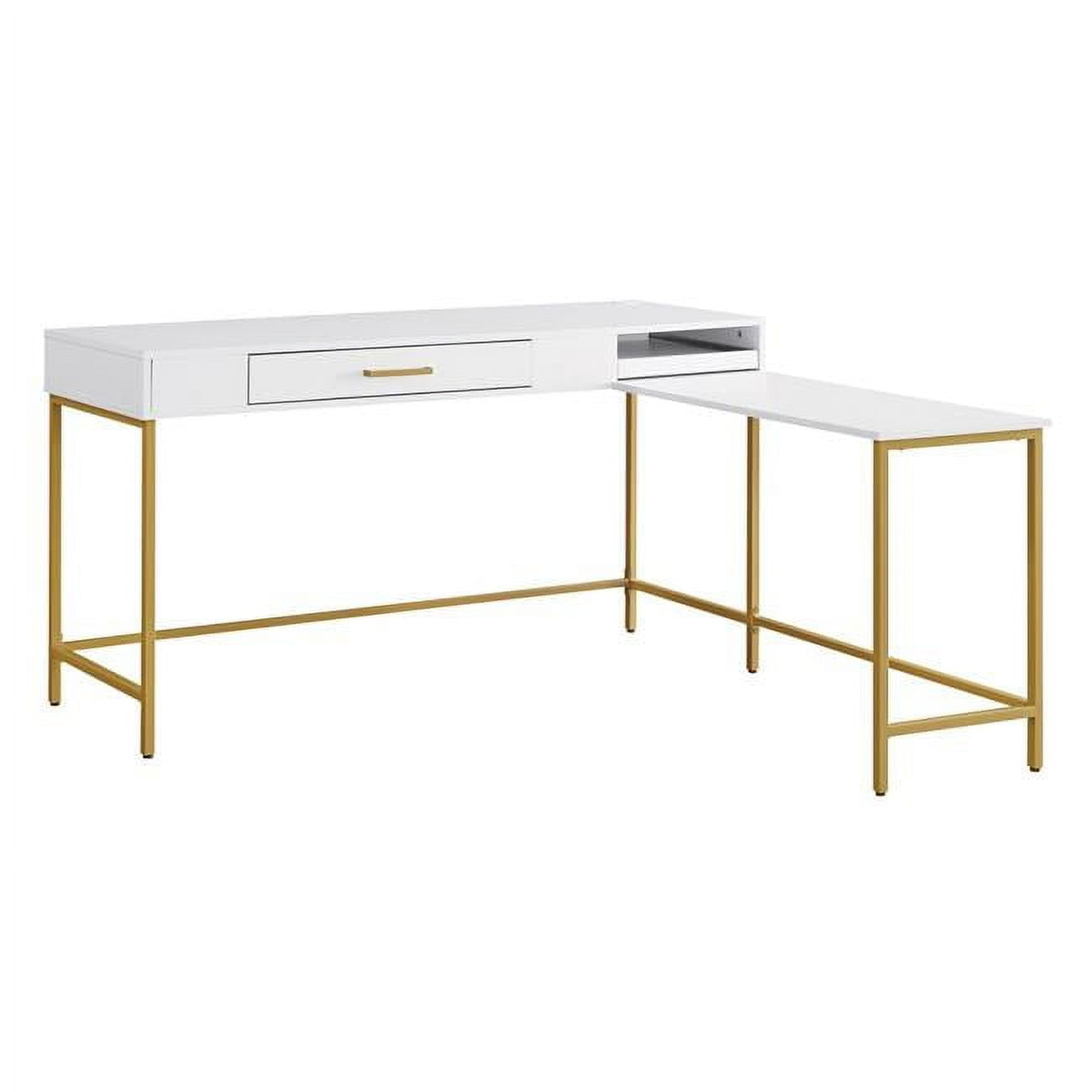 American Furniture Classics  30 x 54 x 54 in. OS Home & Office Furniture Workcenter with Built In Charging Tray & One Drawer, White