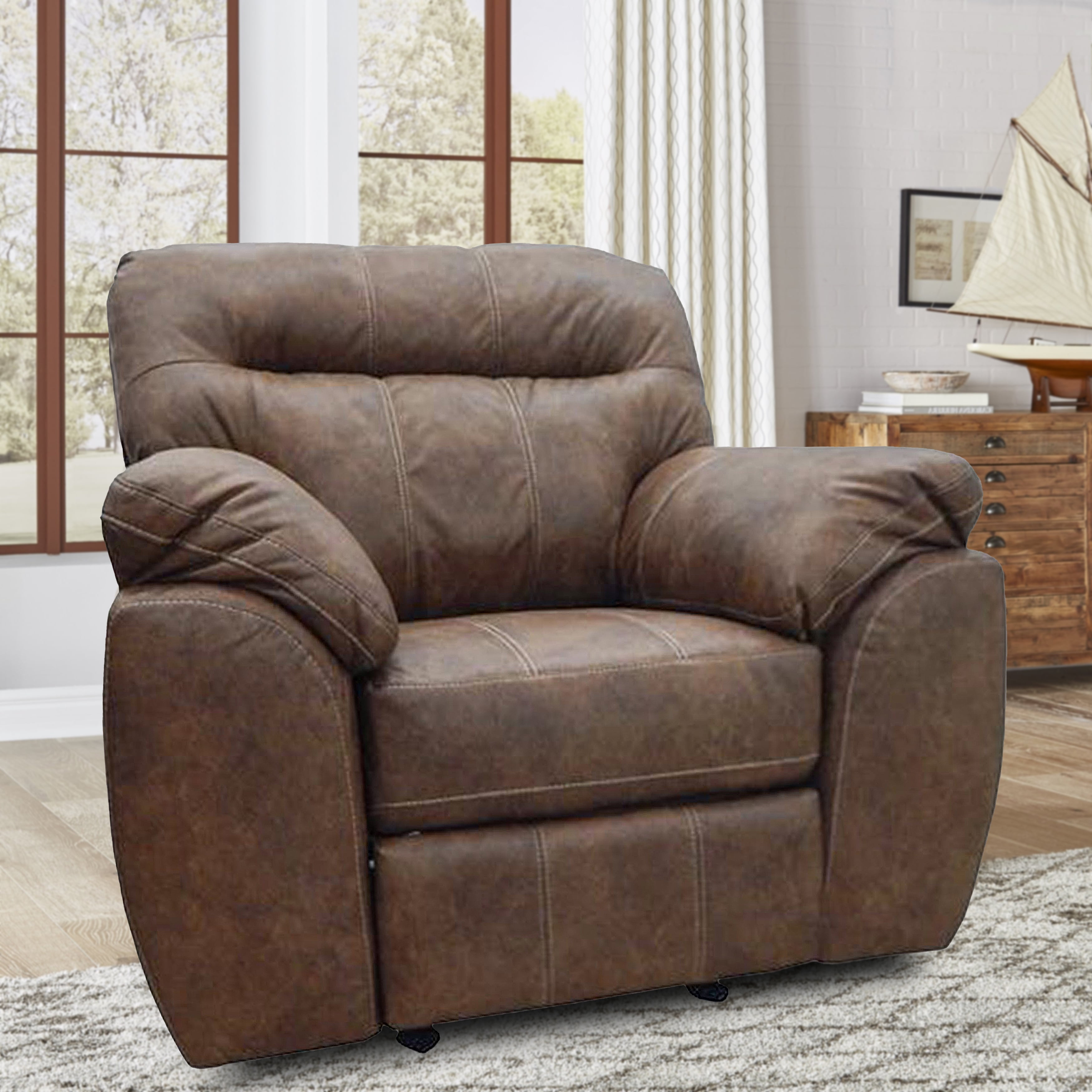 American Furniture Classics Model 8-03RR-A353V5 Rocker Recliner Chair in Brown Faux Leather
