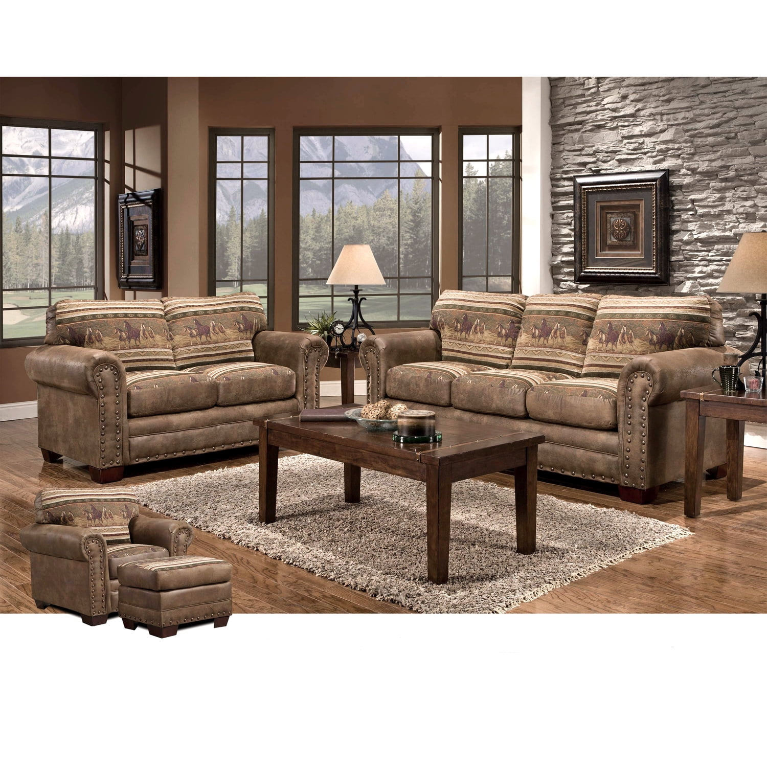 American Furniture Classics Model 8500-40S Lodge Style Wild Horses 4-Piece Set with Sleeper